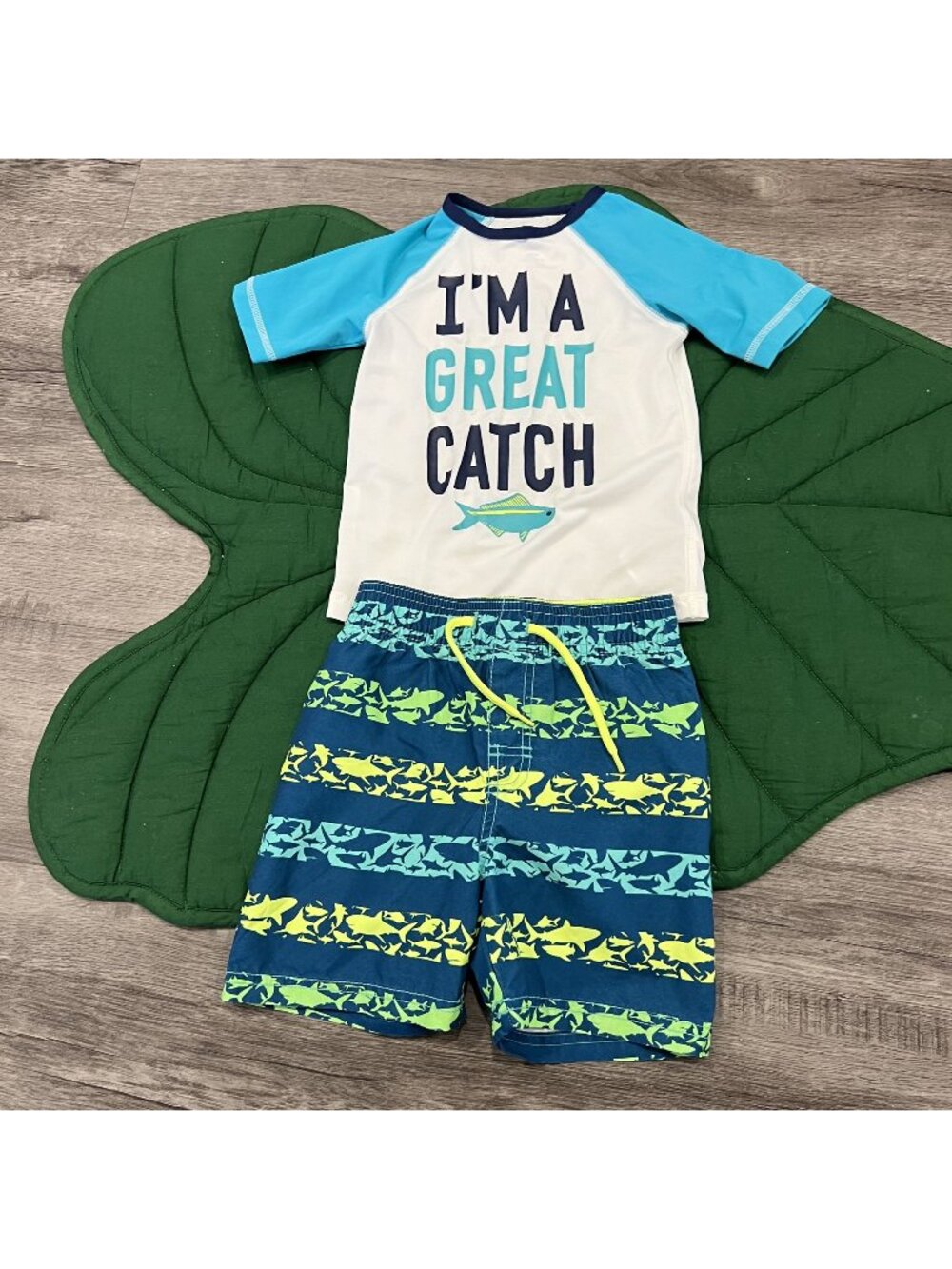 Old Navy 2T 3T I'm A Great Catch Swim Set Rashguard Swim Trunks